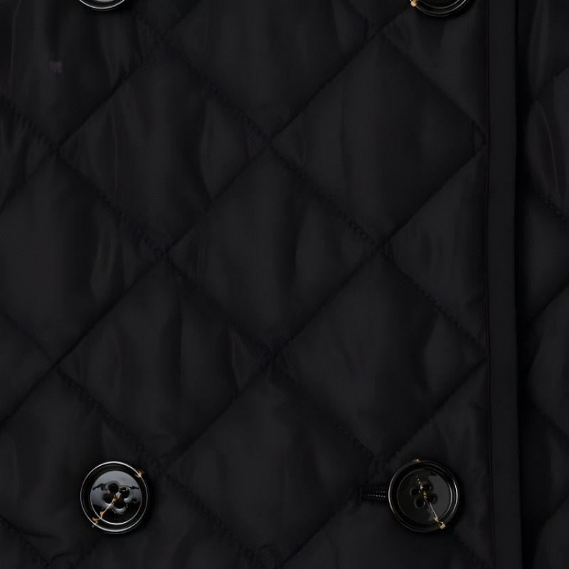 Details for (W) Abrigo Burberry Negro Doble Botonadura Estampado Letras Largo Medio de Algodón. 80841991