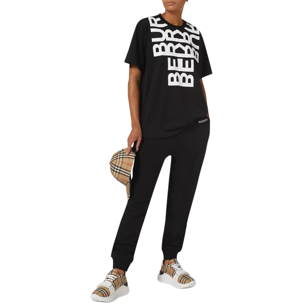 Lookbook (W) Burberry Seluar Jogger Hitam Bertekstur Dengan Logo Sulam. 80572891