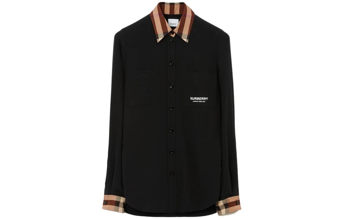 (Women) Burberry  Black Logo Print Single-Breasted Long-Sleeve Shirt 80718811