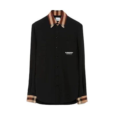 (Women) Burberry Black Logo Print Single-Breasted Long-Sleeve Shirt 80718811