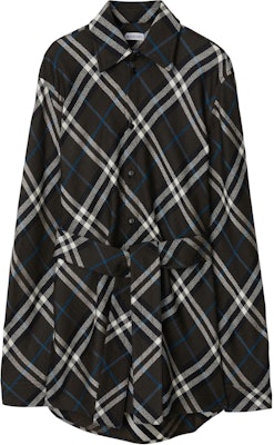(W) Vestido Camisero Negro Burberry de Manga Larga con Cuello Check y Cinturón. 80941531 Order (W) Vestido Camisero Negro Burberry de Manga Larga con Cuello Check y Cinturón. 80941531
