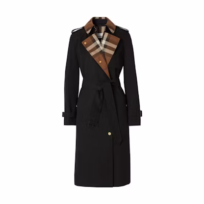 (Women) Burberry Black Mid-Length Trench Coat with Check Lining. 80607391