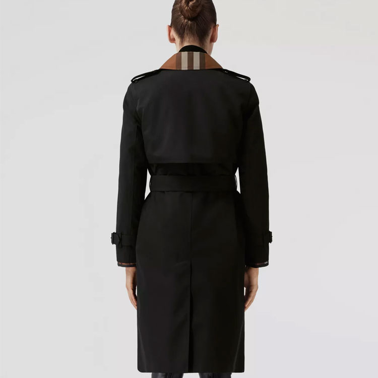 Shop (W) 博柏利黑色中长款风衣带经典格纹内衬 80607391