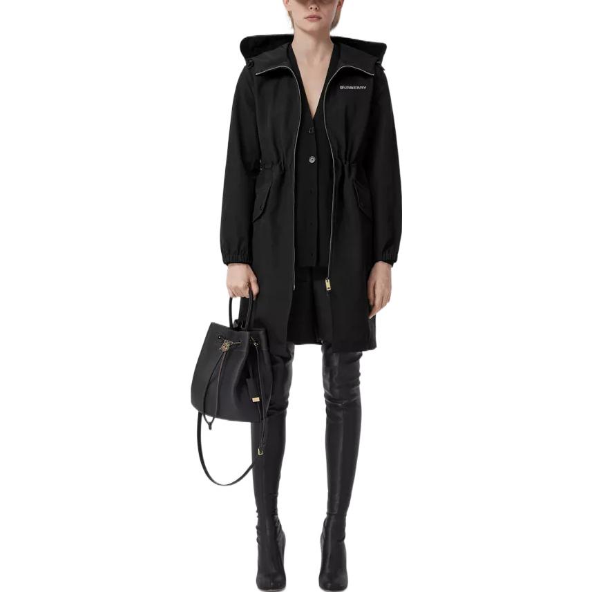 Lookbook (Women) Burberry  Black Monogram Print Cotton-Blend Mid-Length Trench Coat 80560571