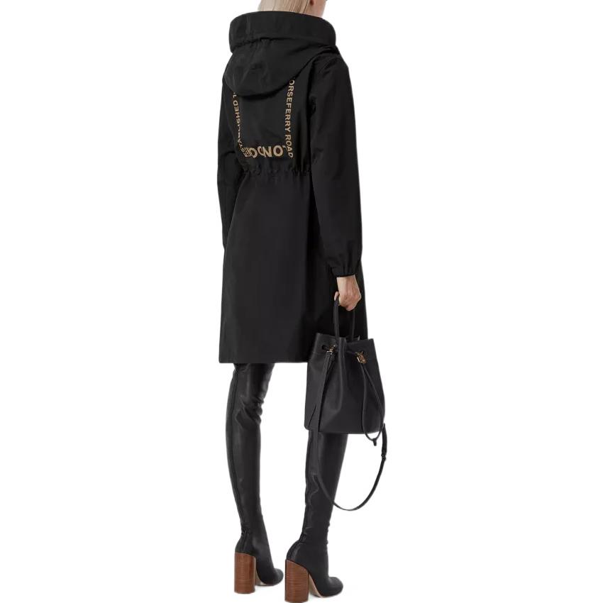 Shop (Women) Burberry  Black Monogram Print Cotton-Blend Mid-Length Trench Coat 80560571