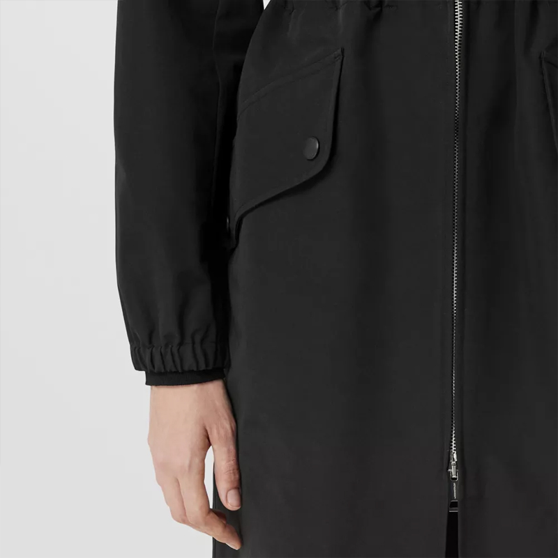 Sizing (Women) Burberry  Black Monogram Print Cotton-Blend Mid-Length Trench Coat 80560571