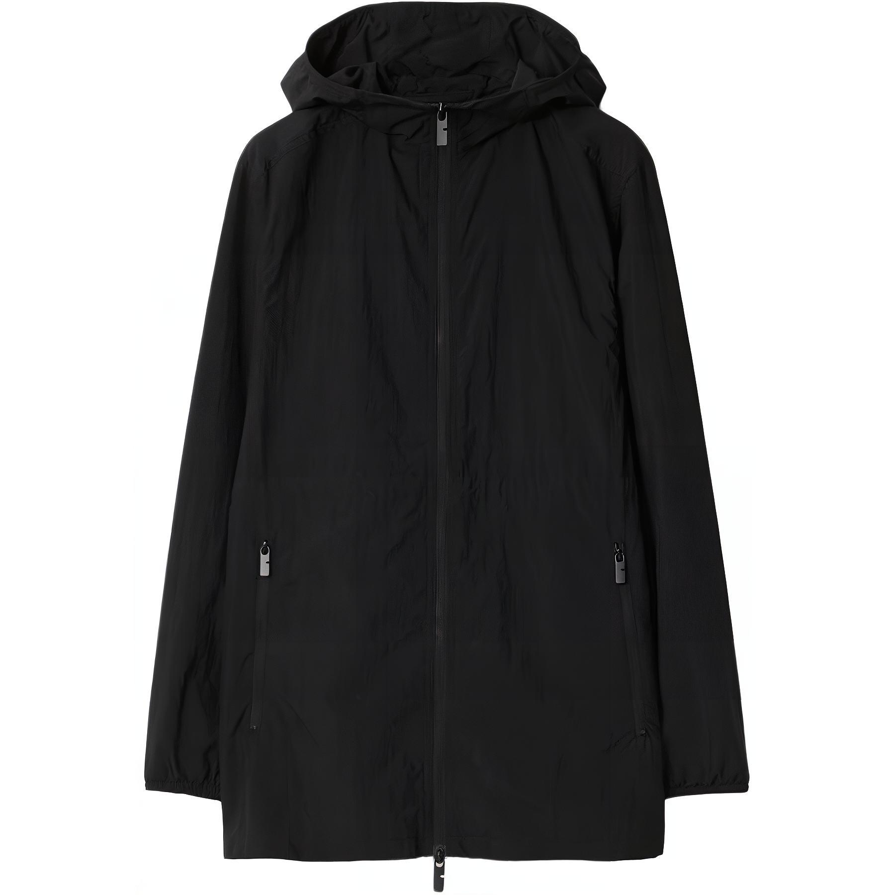 (Women) Burberry  Black Nylon Long Sleeve Hooded Zip-Up Jacket Coat. 80935381