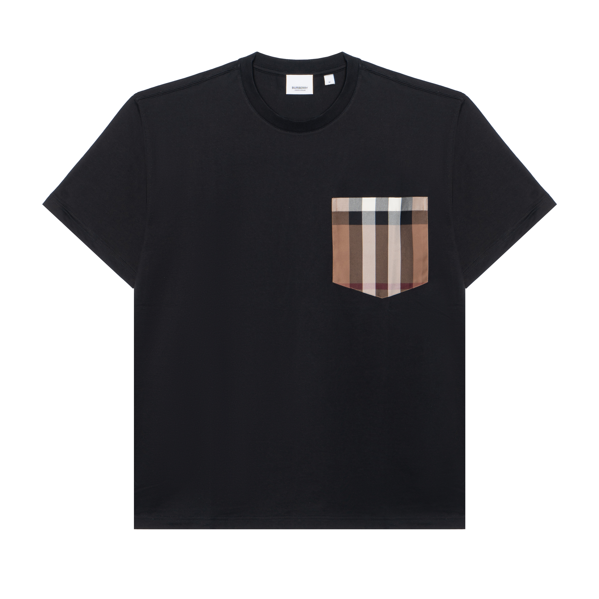 (Women) Burberry  Black Plaid Pocket Loose Fit Crew Neck T-Shirt. 80803231