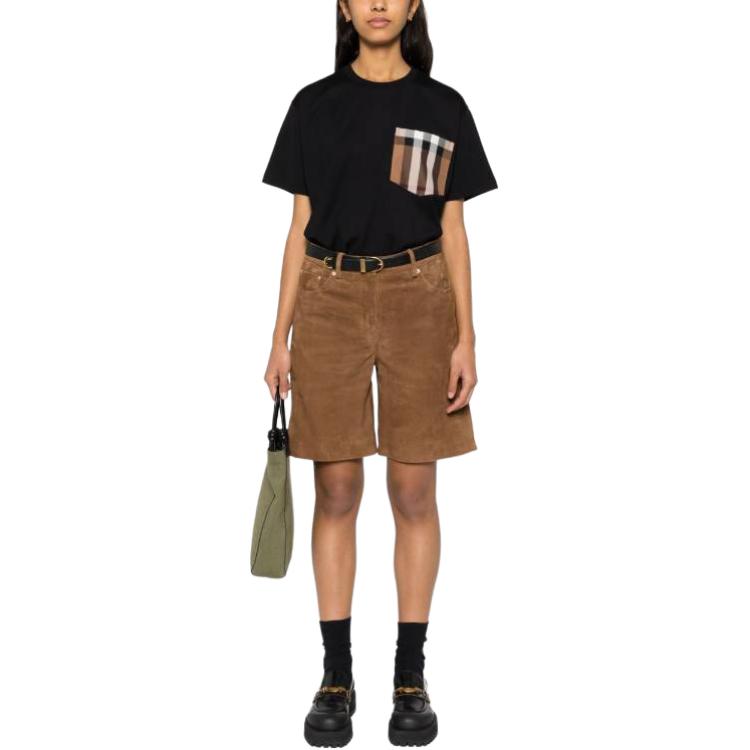 (Women) Burberry  Black Plaid Pocket Loose Fit Crew Neck T-Shirt. 80803231 圖 4