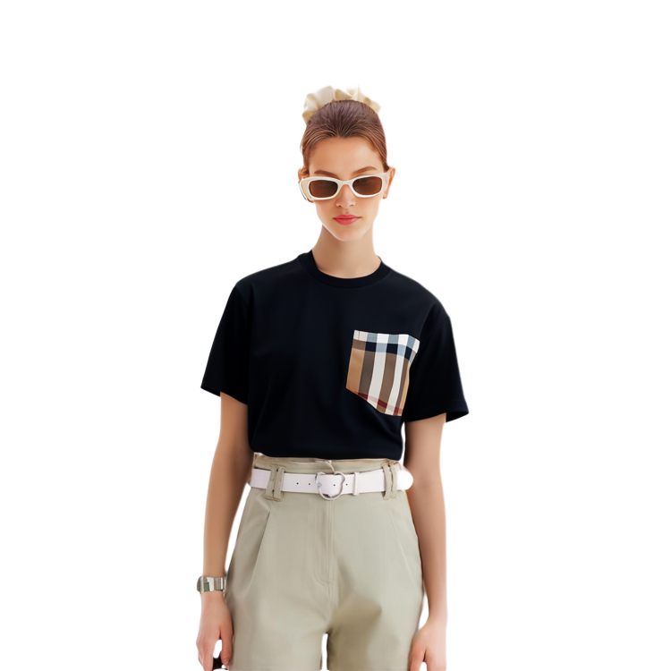 (Women) Burberry  Black Plaid Pocket Loose Fit Crew Neck T-Shirt. 80803231 圖 5