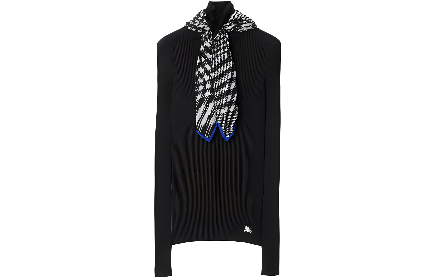 (Women) Burberry  Black Ribbed Knit Sweater with Solid Scarf Detail. 80811691