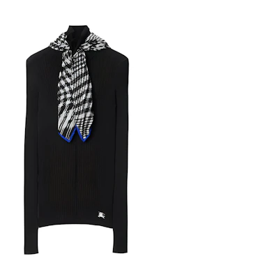 (Women) Burberry Black Ribbed Knit Sweater with Solid Scarf Detail. 80811691
