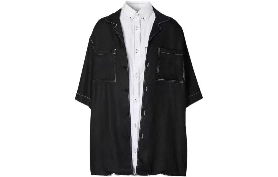(Women) Burberry  Black Short-Sleeve Shirt with Stitch Detail and Button Closure. 45645281