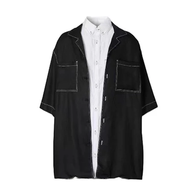 (Women) Burberry Black Short-Sleeve Shirt with Stitch Detail and Button Closure. 45645281