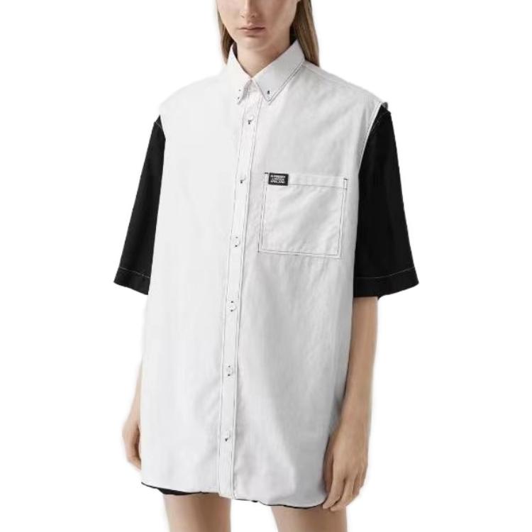 (Women) Burberry  Black Short-Sleeve Shirt with Stitch Detail and Button Closure. 45645281 圖 4