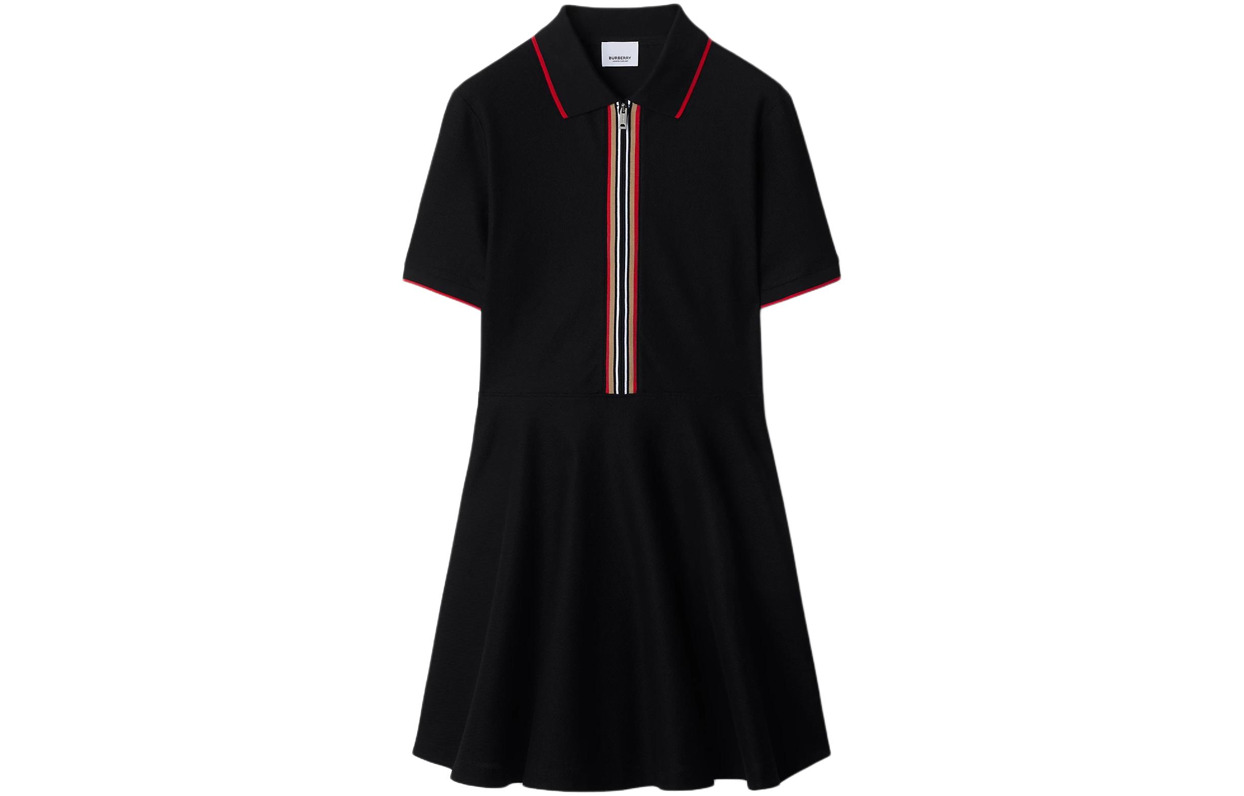 Order (W) Vestido Burberry Negro Manga Corta con Cremallera y Detalle de Rayas. 80844171