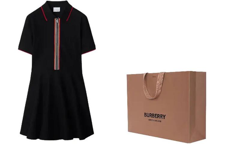 Shop (W) Vestido Burberry Negro Manga Corta con Cremallera y Detalle de Rayas. 80844171