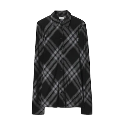 (Women) Burberry Black Slim-Fit Check Long-Sleeve Shirt with Pointed Collar 80829041