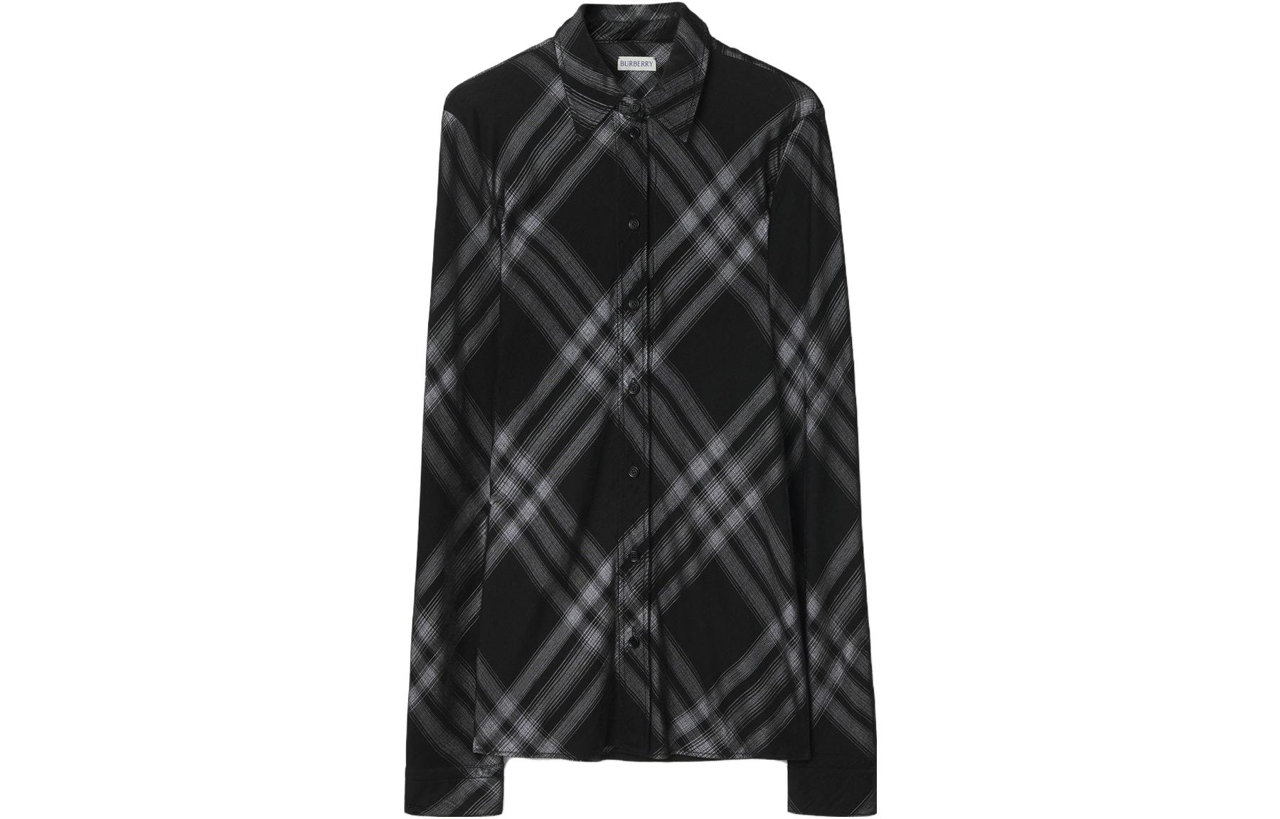 (Women) Burberry  Black Slim-Fit Check Long-Sleeve Shirt with Pointed Collar 80829041 圖 2