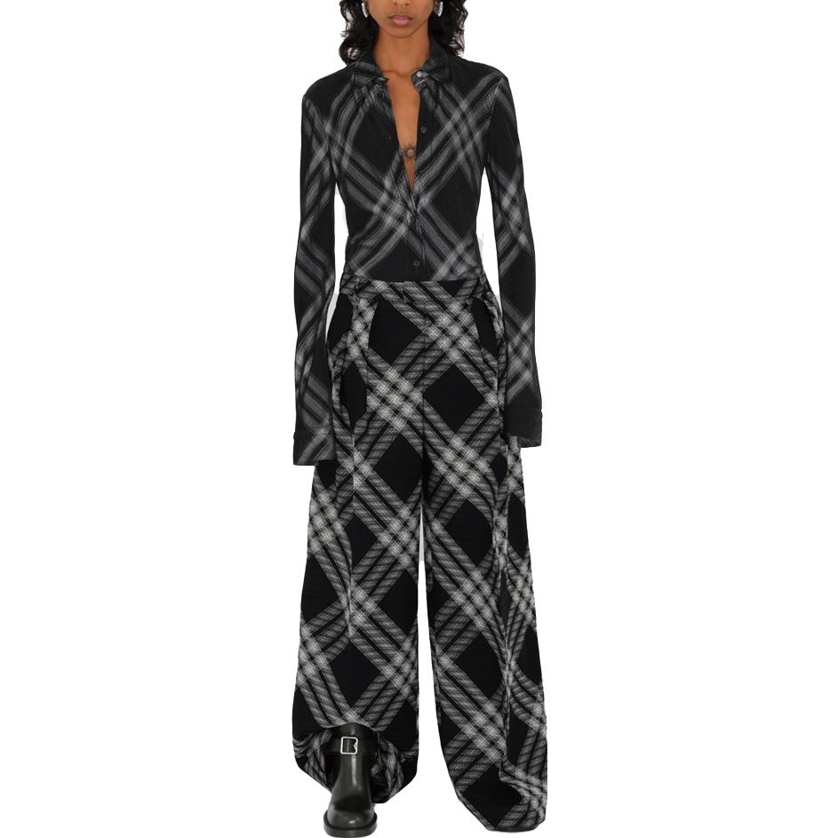 (Women) Burberry  Black Slim-Fit Check Long-Sleeve Shirt with Pointed Collar 80829041 圖 4