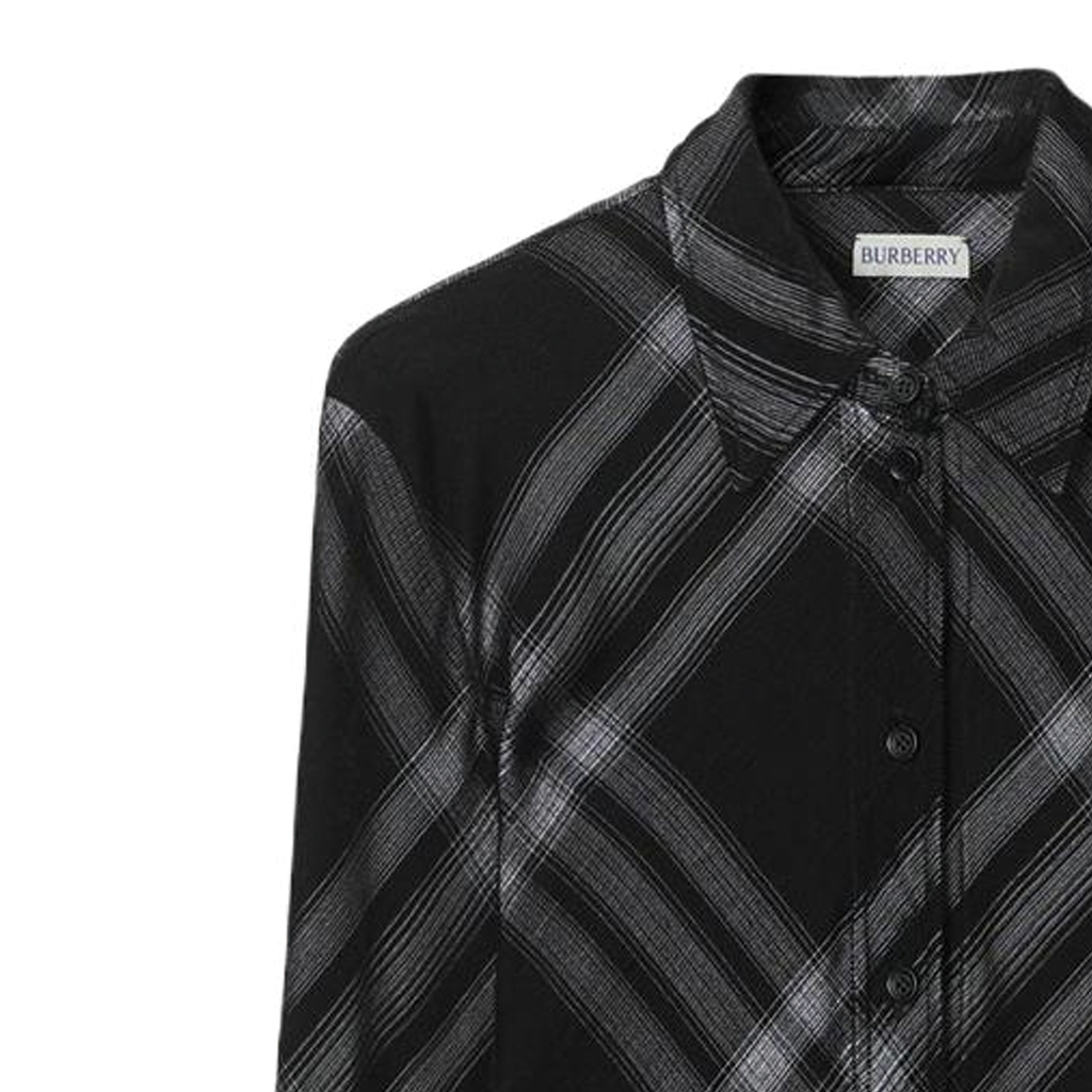 (Women) Burberry  Black Slim-Fit Check Long-Sleeve Shirt with Pointed Collar 80829041 圖 8