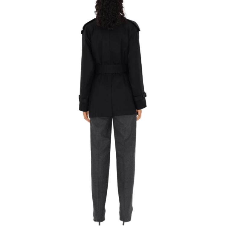 Shop (W) Burberry Gabardina Slim Fit Negra de Manga Larga con Botonadura Sencilla. 80955071