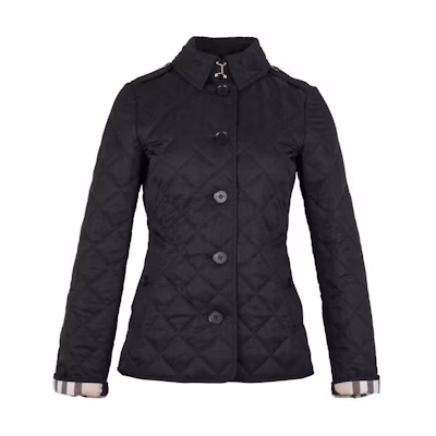 (Women) Burberry Black Solid Cotton Jacket with Turn-down Collar and Long Sleeves 80658711