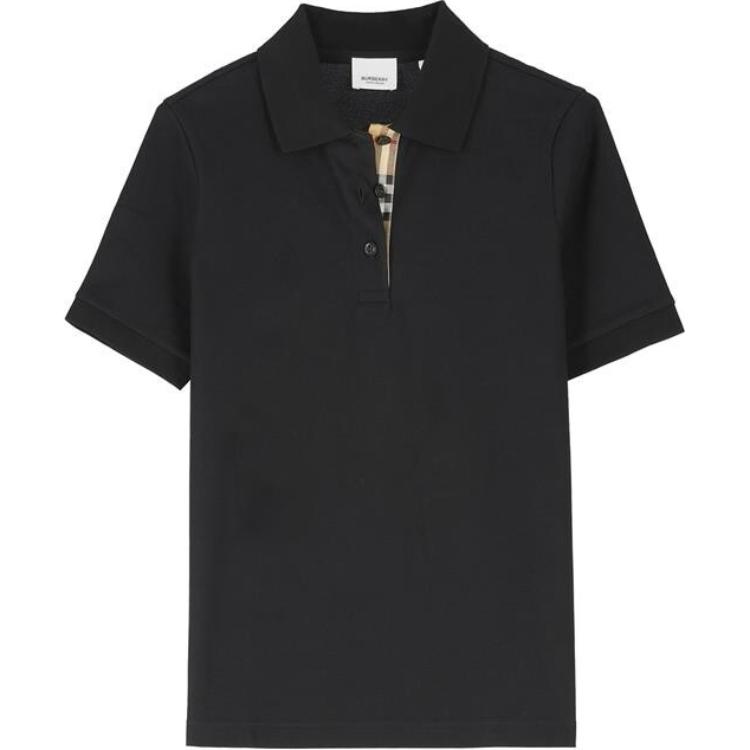 Buy (Women) Burberry  Black Solid Polo Shirt Short Sleeve with Button Collar. 80668981