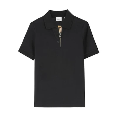 (Women) Burberry Black Solid Polo Shirt Short Sleeve with Button Collar. 80668981