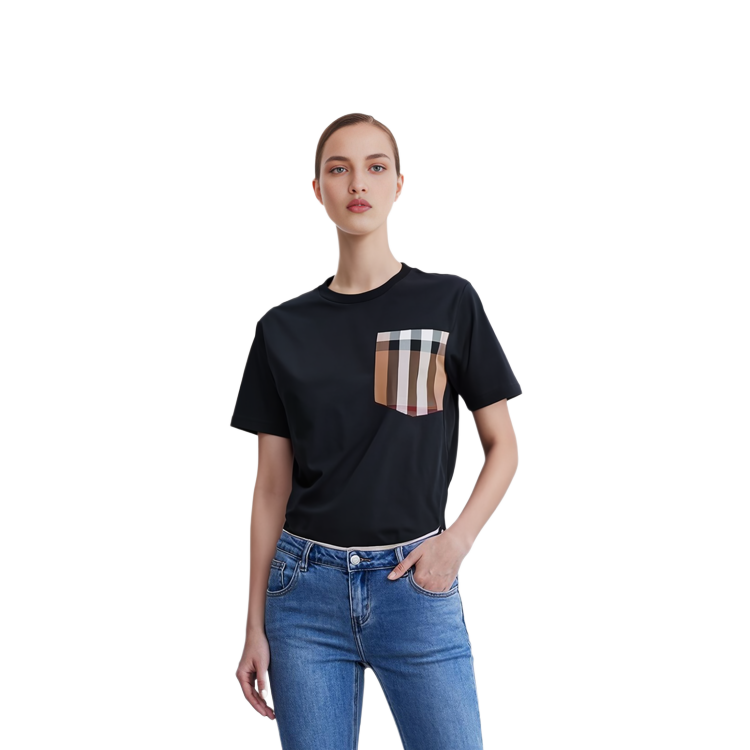 (Women) Burberry  Black Stripe Print Pocket Short Sleeve Casual T-Shirt 80730301 圖 7