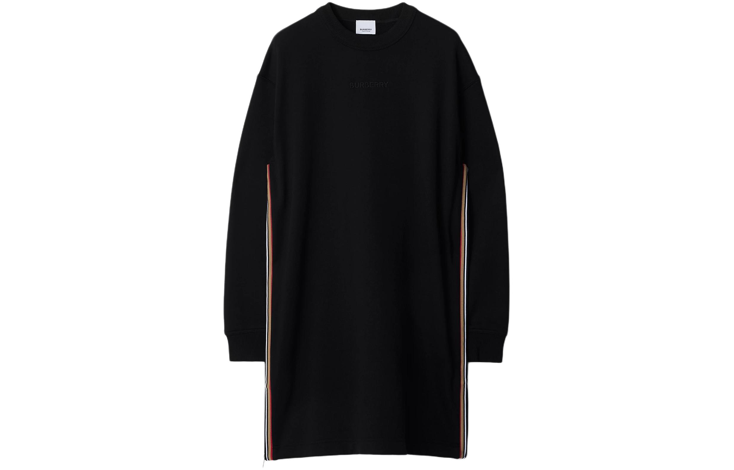 (Women) Burberry  Black Striped Logo Embroidered Long Sleeve Dress 80844341