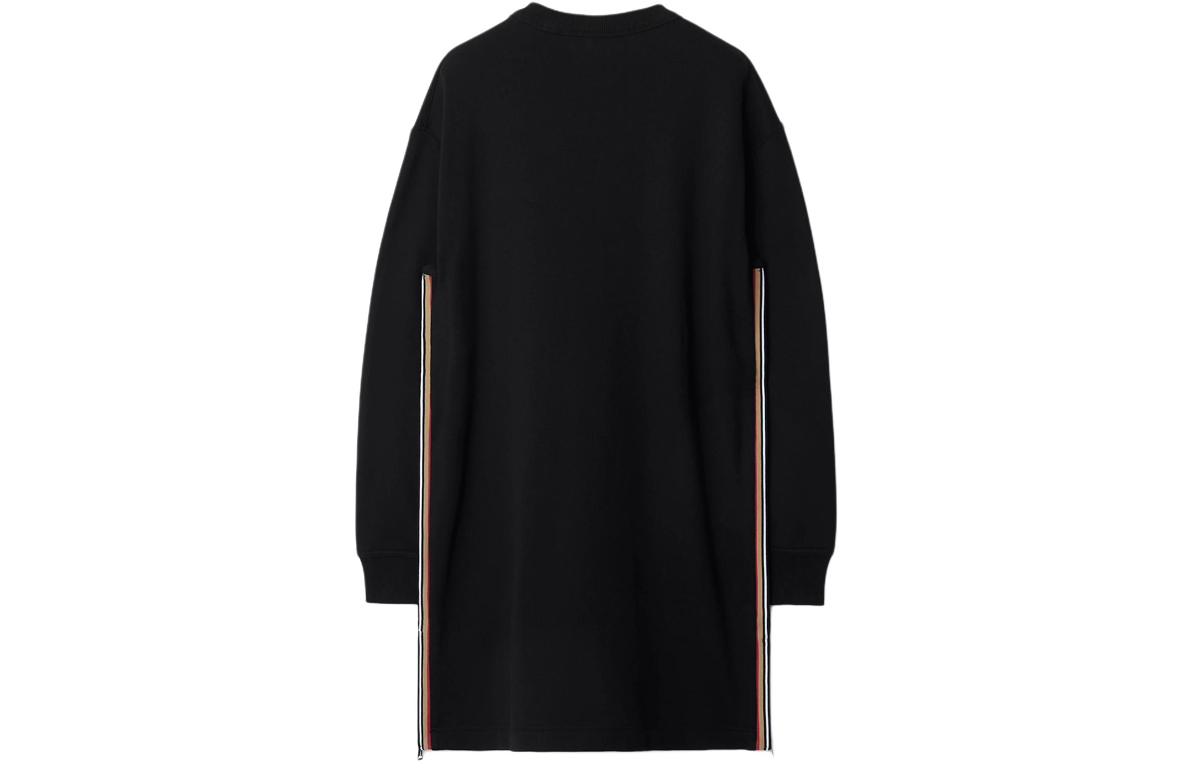 Lookbook (W) Burberry Gaun Lengan Panjang Hitam Berjalur dengan Logo Sulaman 80844341