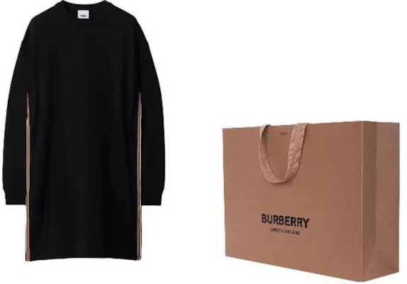 (W) Burberry 黑色條紋刺繡標誌長袖洋裝 80844341 Shop (W) Burberry 黑色條紋刺繡標誌長袖洋裝 80844341