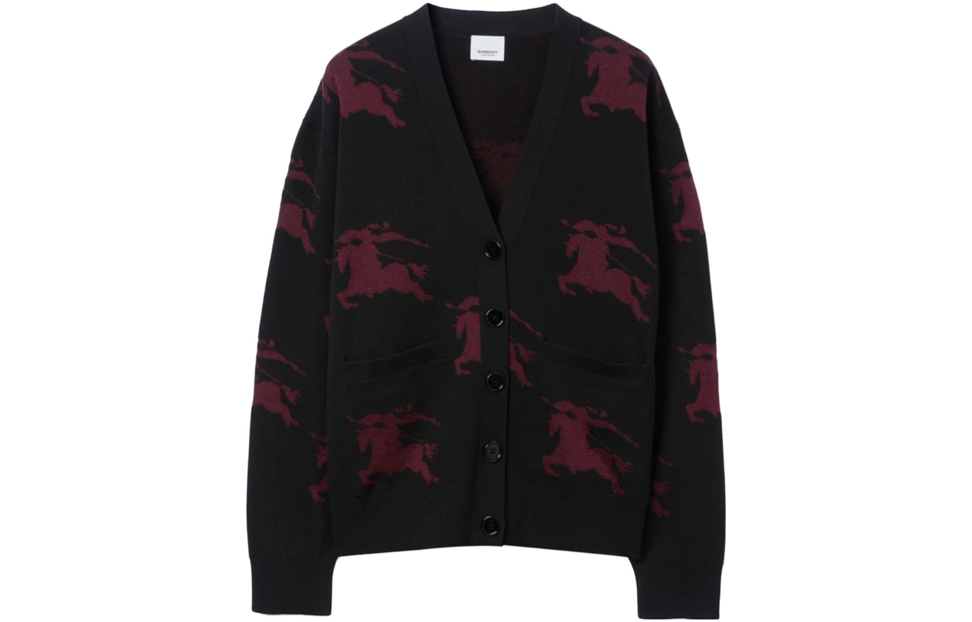 (Women) Burberry  Black V-Neck Loose Fit Long Sleeve Cardigan Sweater 80718591