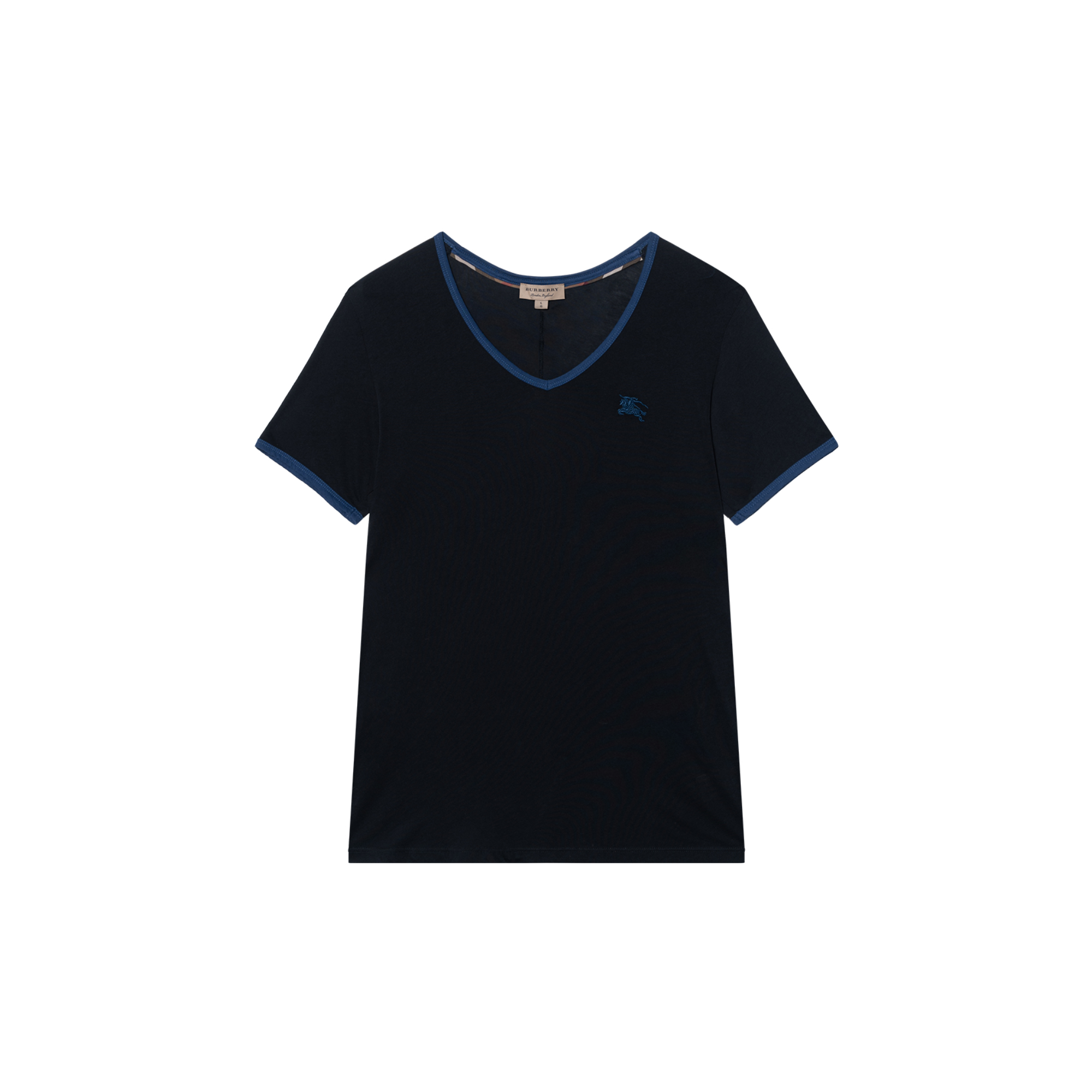 (Women) Burberry  Black V-Neck T-Shirt with Embroidered Horse Logo. 80355991