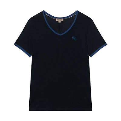 (Women) Burberry Black V-Neck T-Shirt with Embroidered Horse Logo. 80355991