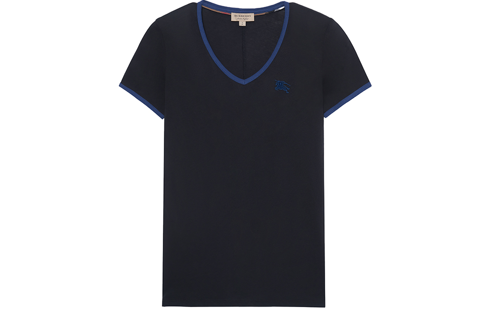 (Women) Burberry  Black V-Neck T-Shirt with Embroidered Horse Logo. 80355991 圖 2