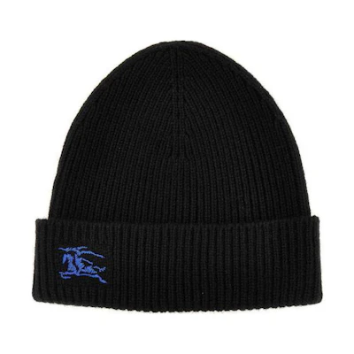 (Women) Burberry Black Wool Knit Beanie with Embroidered Logo. 8078809BLACK