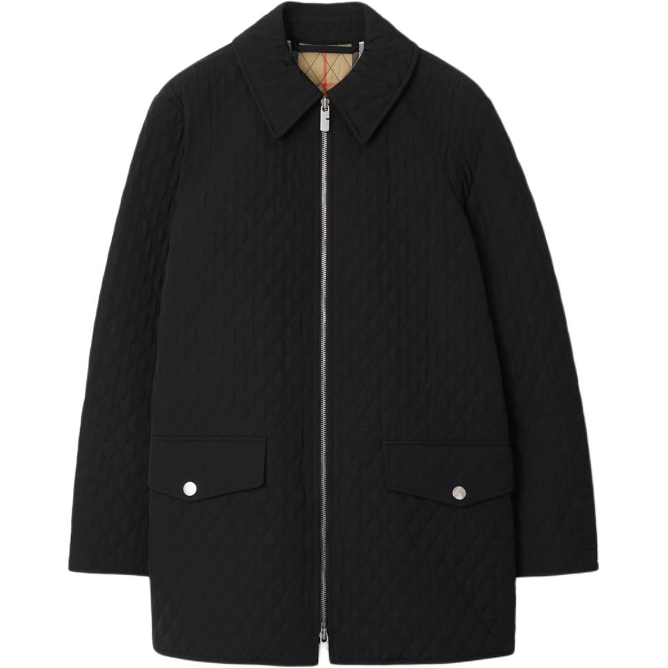 (Women) Burberry  Black Zip-Up Collar Long-Sleeve Mid-Length Jacket. 80938651