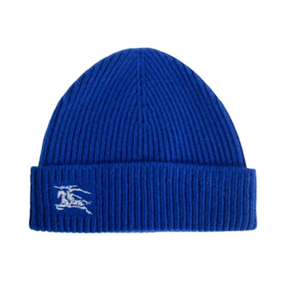 (Women) Burberry Blue Cashmere Knit Beanie with Embroidered Logo. 80788100