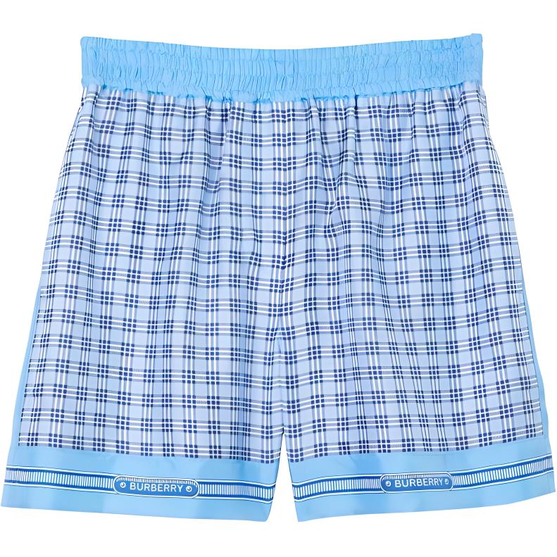 (Women) Burberry  Blue Check Print Straight-Leg Casual Shorts. 80696511