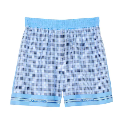(Women) Burberry Blue Check Print Straight-Leg Casual Shorts. 80696511