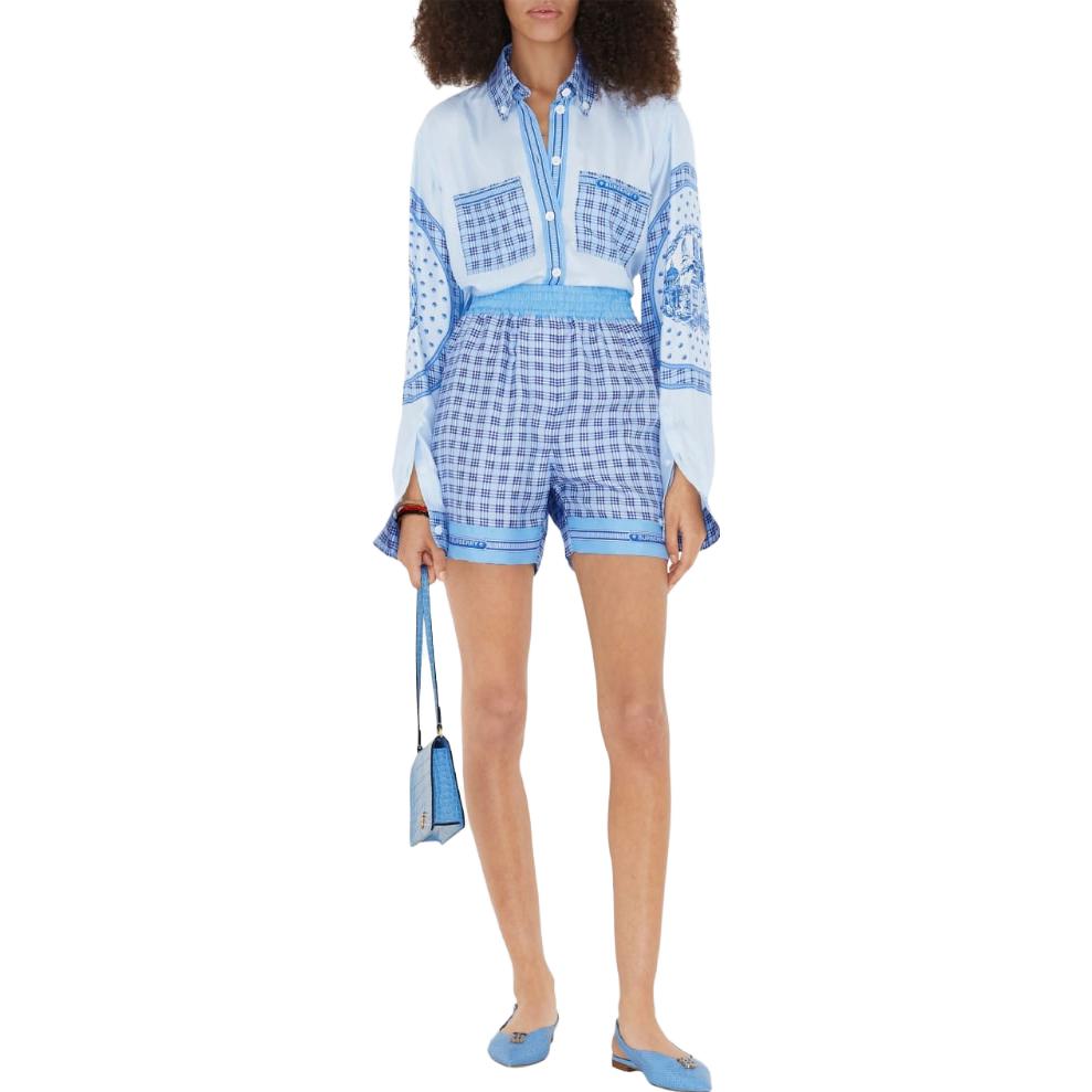 (Women) Burberry  Blue Check Print Straight-Leg Casual Shorts. 80696511 圖 3