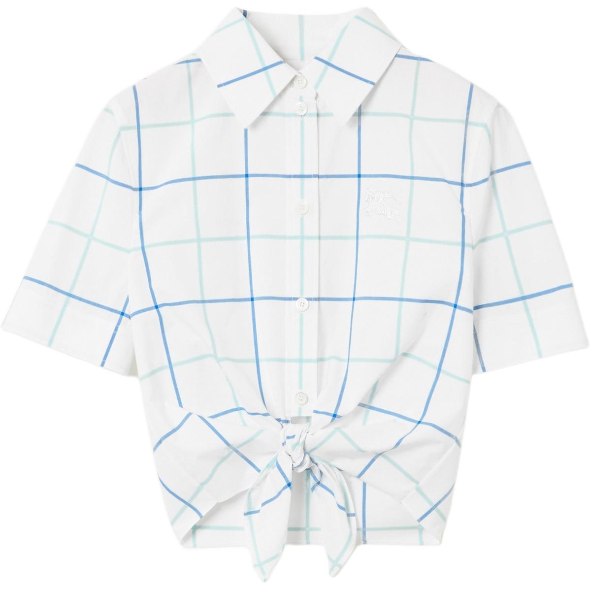(Women) Burberry  Blue Checked Short-Sleeve Button-Up Shirt 80717921