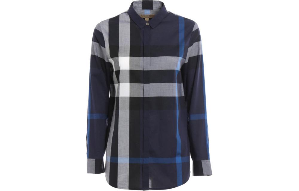 (Women) Burberry  Blue Checkered Long-Sleeve Button-Up Shirt 40177141