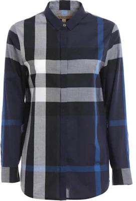 (Women) Burberry Blue Checkered Long-Sleeve Button-Up Shirt 40177141 Buy (Women) Burberry Blue Checkered Long-Sleeve Button-Up Shirt 40177141