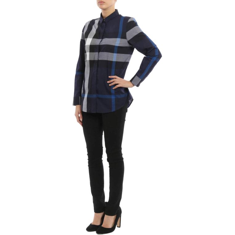 (Women) Burberry  Blue Checkered Long-Sleeve Button-Up Shirt 40177141 圖 3