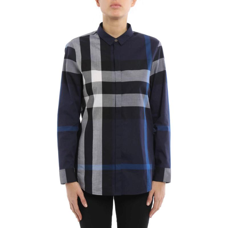 (Women) Burberry  Blue Checkered Long-Sleeve Button-Up Shirt 40177141 圖 4