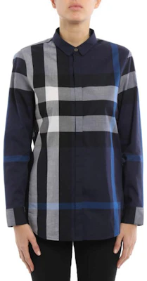 (Women) Burberry Blue Checkered Long-Sleeve Button-Up Shirt 40177141 Shop (Women) Burberry Blue Checkered Long-Sleeve Button-Up Shirt 40177141