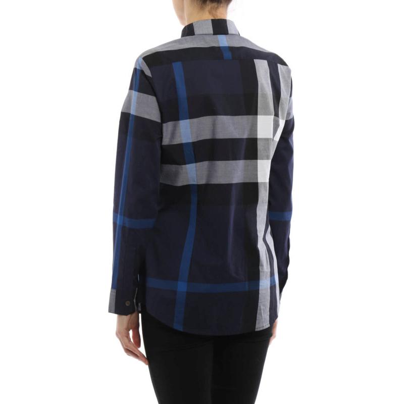 (Women) Burberry  Blue Checkered Long-Sleeve Button-Up Shirt 40177141 圖 5